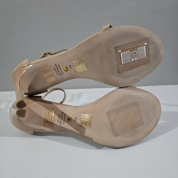 Stuart Weitzman Nudistsong Heel Ankle Strap Sandal Adobe Tan Leather Size 10 - Picture 14 of 16